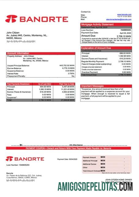 para download Modelo Word e PDF de declaração de hipoteca do México Banorte